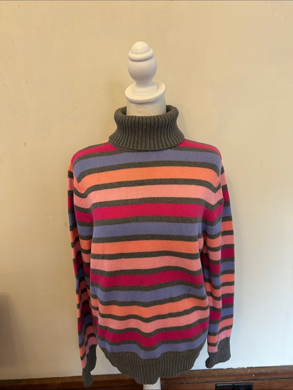Croft & Barrow Striped Turtleneck Sweater in Pink, Coral & Gray Size L EUC
